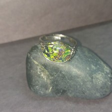 Art Glass Ring.Green And Blue Colors Approx. Size 6 It Is Adjustable. 24232B