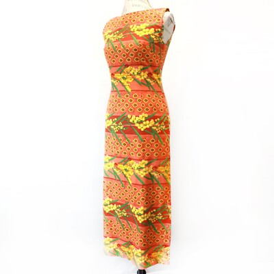 Handmade Vintage Hawaiian Mimosa Tropical Floral Pencil Midi Dress Small 60 s
