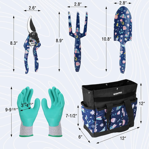 5PCS Set di Attrezzi da Giardino, Set di Attrezzi da Giardinaggio Resistente in Alluminio con Attrezzi da Giardino Ba - Foto 2 di 12
