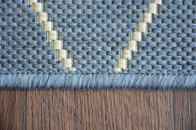 MODERN NATURAL SISAL RUG 'FLAT' PRACTICAL 3d cube blue Carpet FlatWeave - Image 3 of 4