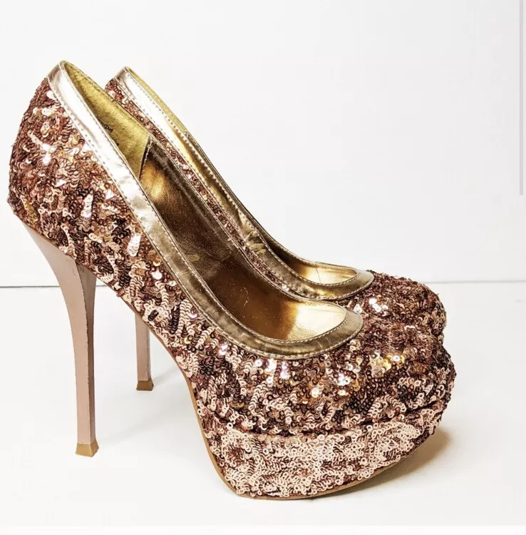 Buy Chere Rose Gold Sequin Strap Block Heels - 38 / Rose Gold Online at  Best Prices in India - JioMart.