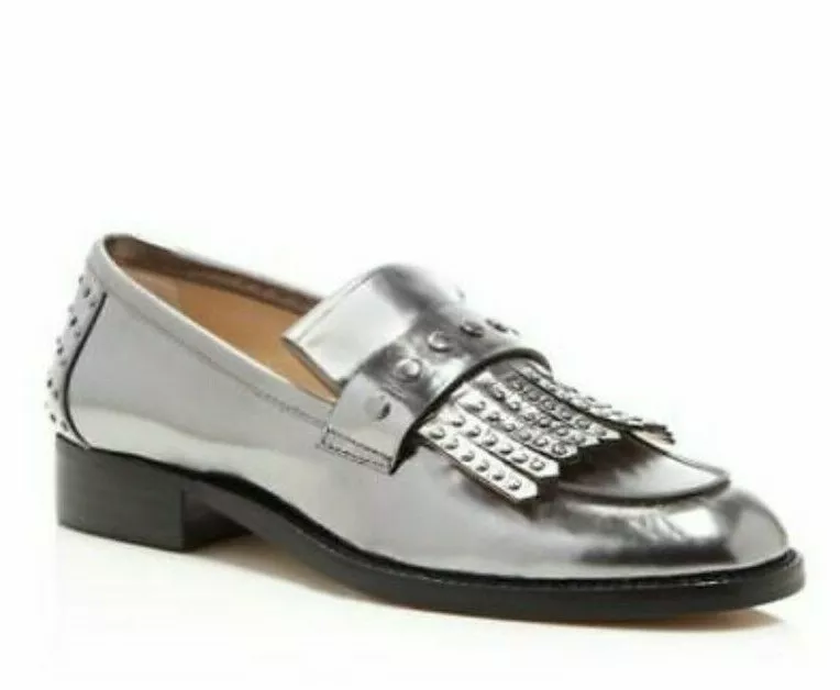 BOTKIER NY Women s Victoria Leather Studded Loafers In Pewter Sz 6