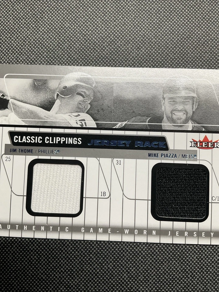 2005 Fleer Classic Clippings Jersey Rack Double Blue Jim Thome Mike Piazza - Image 3 of 4