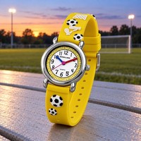 Kinderuhr FußBall Excellanc Gelb 3D Silikon Lernuhr Analog Quarz Jungen MäDchen