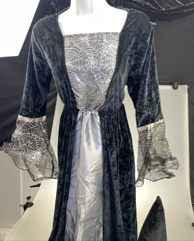 Adult S/M Witch Halloween Costume with Hat Black Spiderweb Accent - Image 3 of 4