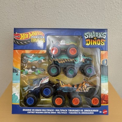 Hot Wheels Monster Truck Shark vs Dino  Set 6-Car Vehicle Set