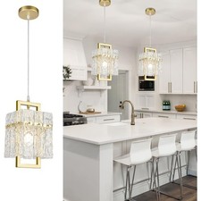6.5''x11.8'' Gold Crystal Pendant Light, Kitchen Water Ripple Glass Chandelier