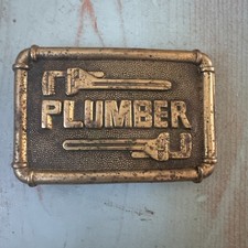 Brass Plumbing Plumber Pipe Wrench Tool Pipefitter Gift 70s Vintage Belt Buckle