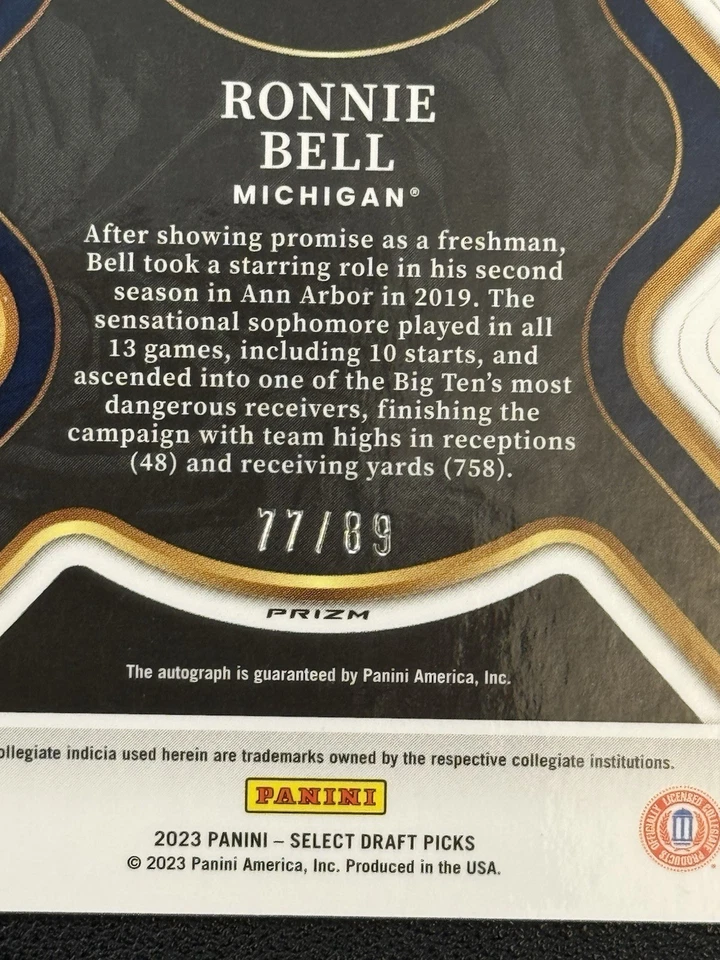 2023 PANINI SELECT DRAFT PICKS RONNIE BELL SIGNATURES RC AUTO /89 - Image 3 of 3