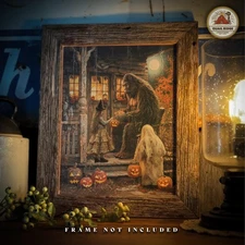 Sasquatch Bigfoot Art Print Halloween Artwork Fishing Deer Cabin Wall Decor Gift