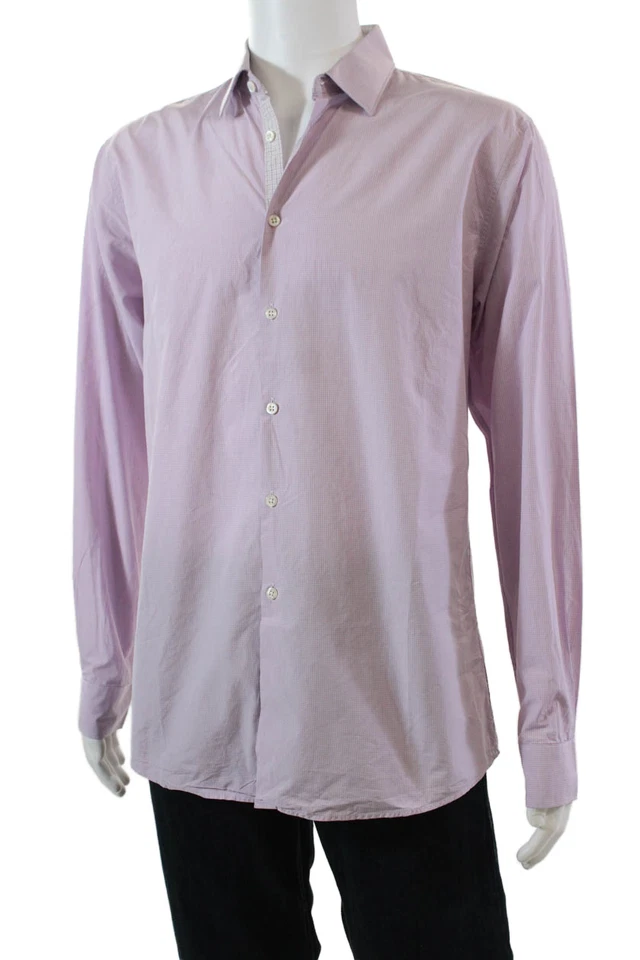 Camisa de vestir Elie Tahari para hombre de algodón manga larga con botones lila talla 16 Foto 2 de 4
