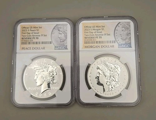 2023-S Morgan & Peace Silver Dollar NGC PF 70 FDOI Reverse Proof 2-Coin Set