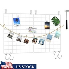 Wall Grid Photo Display Organizer Panel W/ Clips Hooks Home Office Decor New