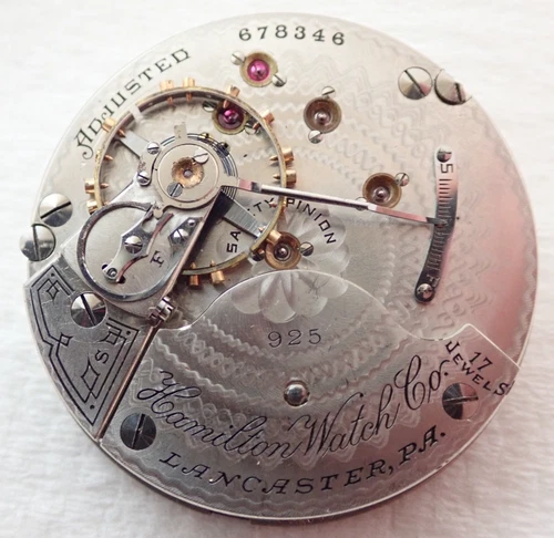 ANTIQUE 18s HAMILTON GRADE 925 17 JEWEL 17j HUNTER POCKET WATCH MOVEMENT