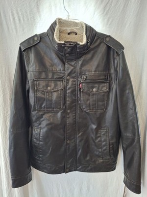 Levis Men's Sherpa Lined Faux Leather Aviator Bomber Brown Size Medium NWT