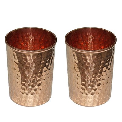 Hammered Copper Water Glass Drinking Cup Mug Tumbler Ayurveda Health Set Of 2