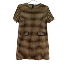 Allegra K Shift Dress Womens XL Brown Plaid Mod Retro Dark Academia Short Sleeve