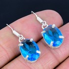 Swiss Blue Topaz 925 Silver Plated Handmade Earrings of 1.3"