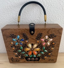 1960s Original Enid Collins Wood Box Handbag Titled "Flower Basket  