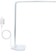 Desk Lamp Dimmable Table Lamp Reading Lamp with USB Charging Port, Silver