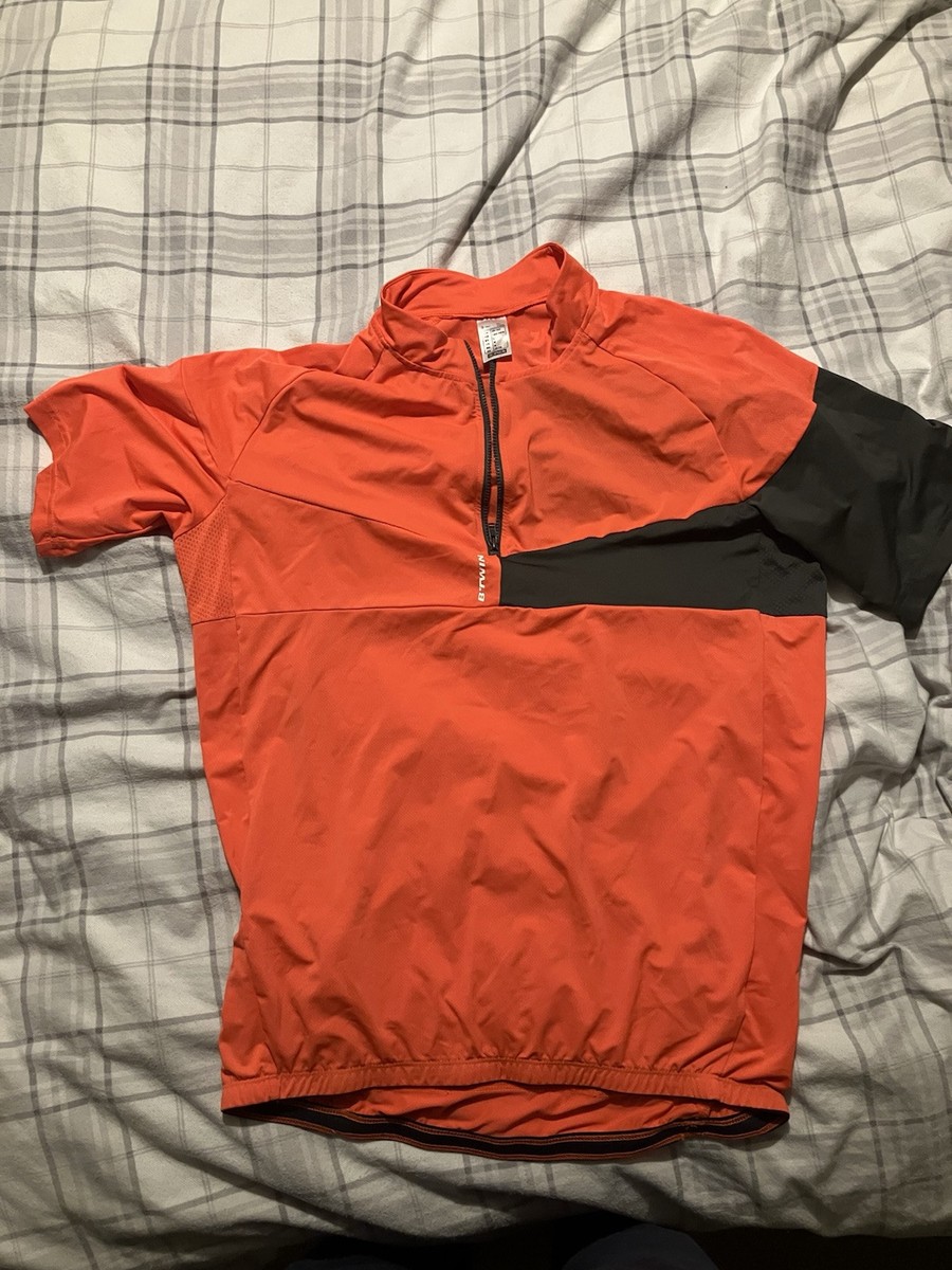 BTWIN Decathlon Cycling Jersey Mens Orange Quarter Zip Rear