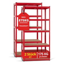 2 Scaffali Mensola Metallo Rosso Zincato 5 Ripani Scaffalature Legno Max 875Kg