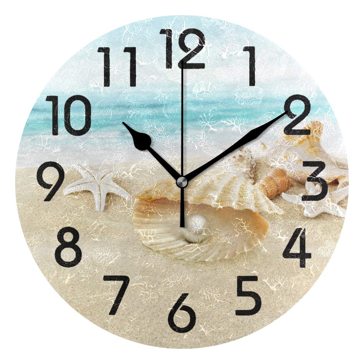 3D Beautiful Summer Beach Shell Pearl Starfish Print Round W