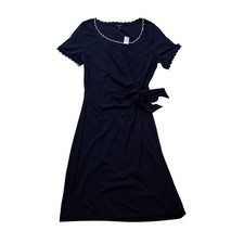 NWT Talbots Nantucket Slub Side Tie Dress Womens Large Blue Knee Length Preppy