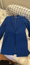 DKNY Blue Long Single-Breasted Blazer Jacket, Lined, One-Button, Women's Size 2