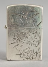 Vintage ZIPPO Lighter Tank & Signed Japanese Engraved Sterling 950 Silver Case