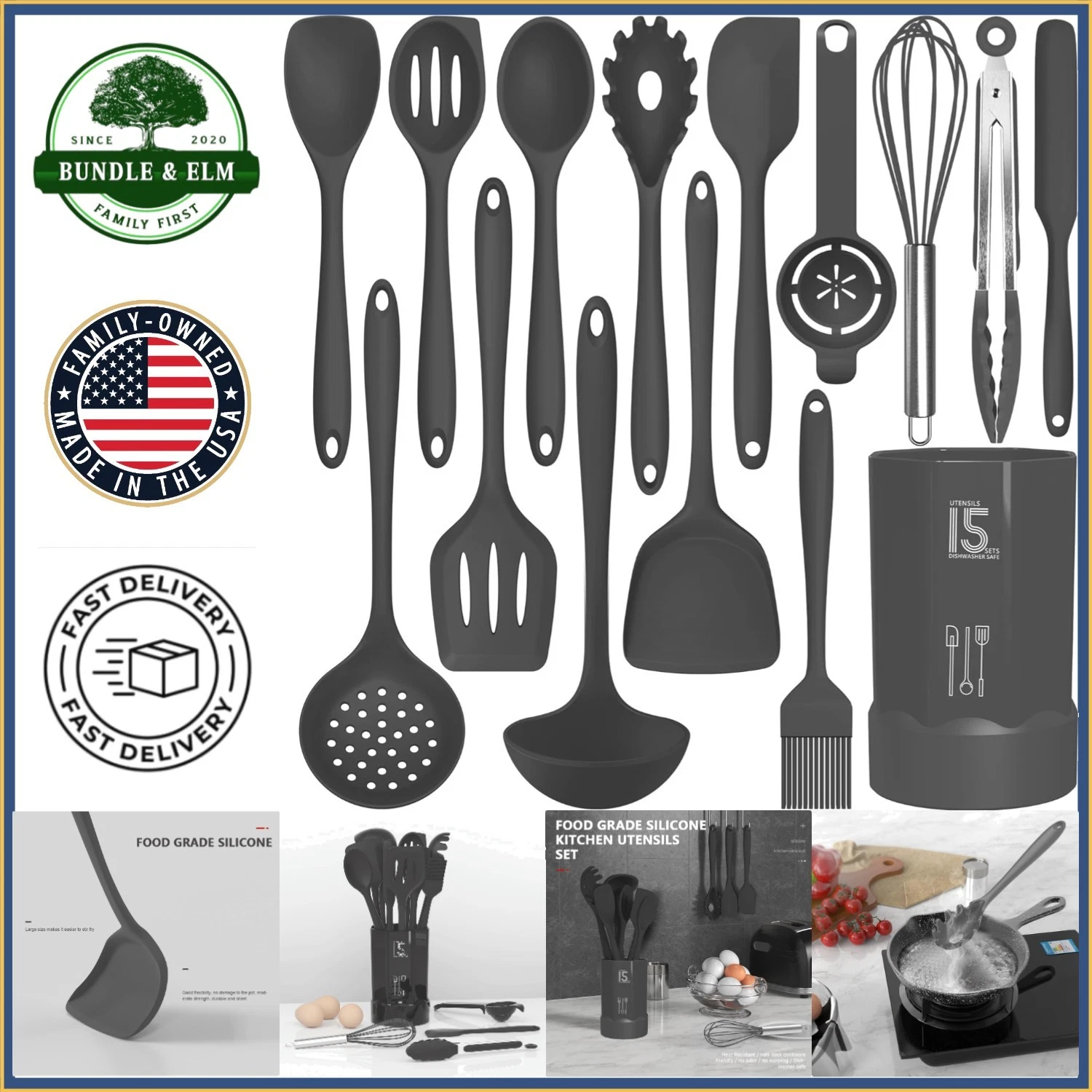 Durable Silicone Cooking Utensils Set with Dishwasher Safe Design for Easy Care