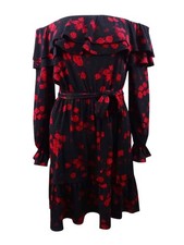 MICHAEL Michael Kors Women's Floral Off-The-Shoulder Dress (XS, Black/Red)
