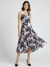 NWT DKNY Sleeveless Abstract Multicolor Handkerchief Hem Midi Dress Size XS $99