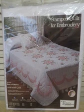 NEW Tobin ROSE OF SHARON Stamped Cross Stitch Quilt #1512 For Full / Double Bed