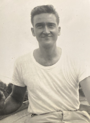 1940s Handsome Fit Young Man White T-shirt JIM CUSTER Original Old Photo P18z19