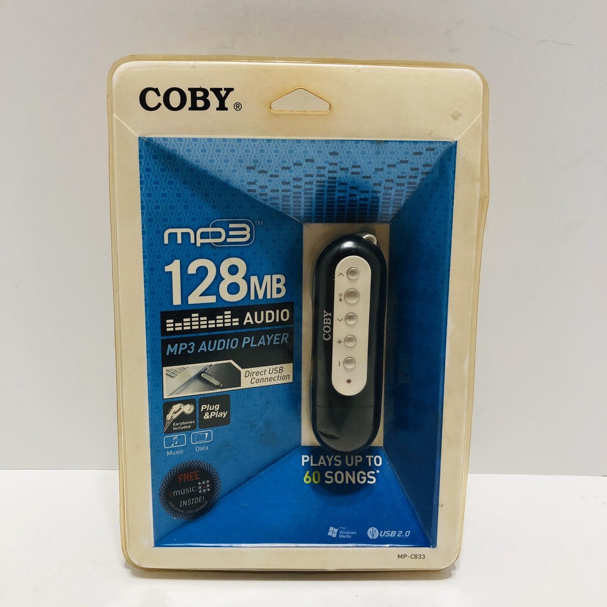 New Coby 128MB USB Digital MP3 Player MP-C833 Audio Player Holds