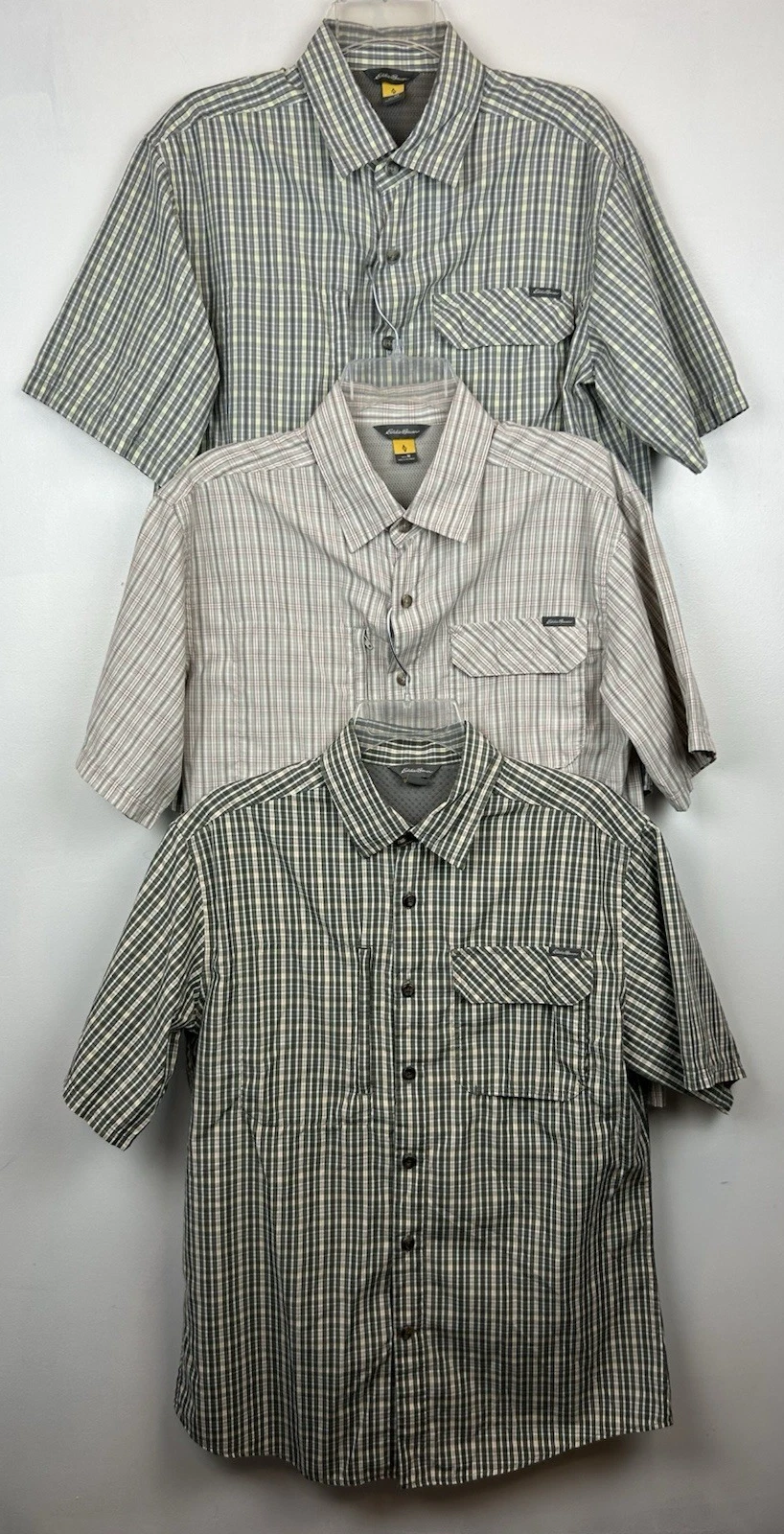 Eddie Bauer Sport Shirt Mens Medium Vented Button Nylon Pockets Hiking x 3