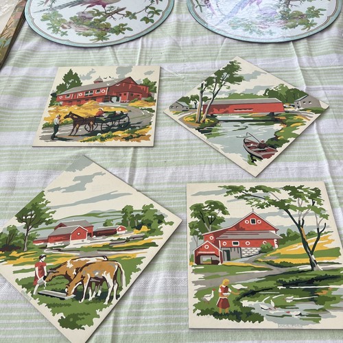 4 Vintage Craftint Gemälde nach Anzahl Gemälde MCM Dekor Bauernhof Szenen jeweils 8 Zoll x 8 Zoll