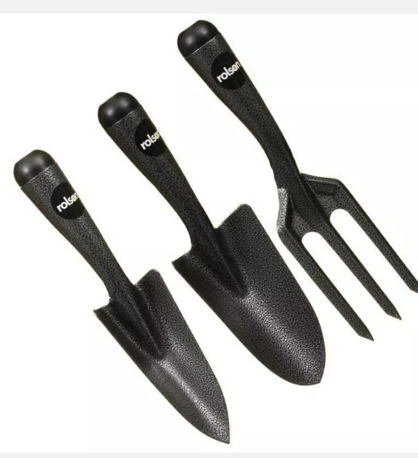 3Pc Rolson Heavy Duty Hand Trowel Transplanting Trowel and Fork Garden