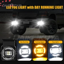 Pair LED Fog Lights+DRL For 2003-05 06 GMC Sierra 1500 2500 HD 3500 Bumper Lamps