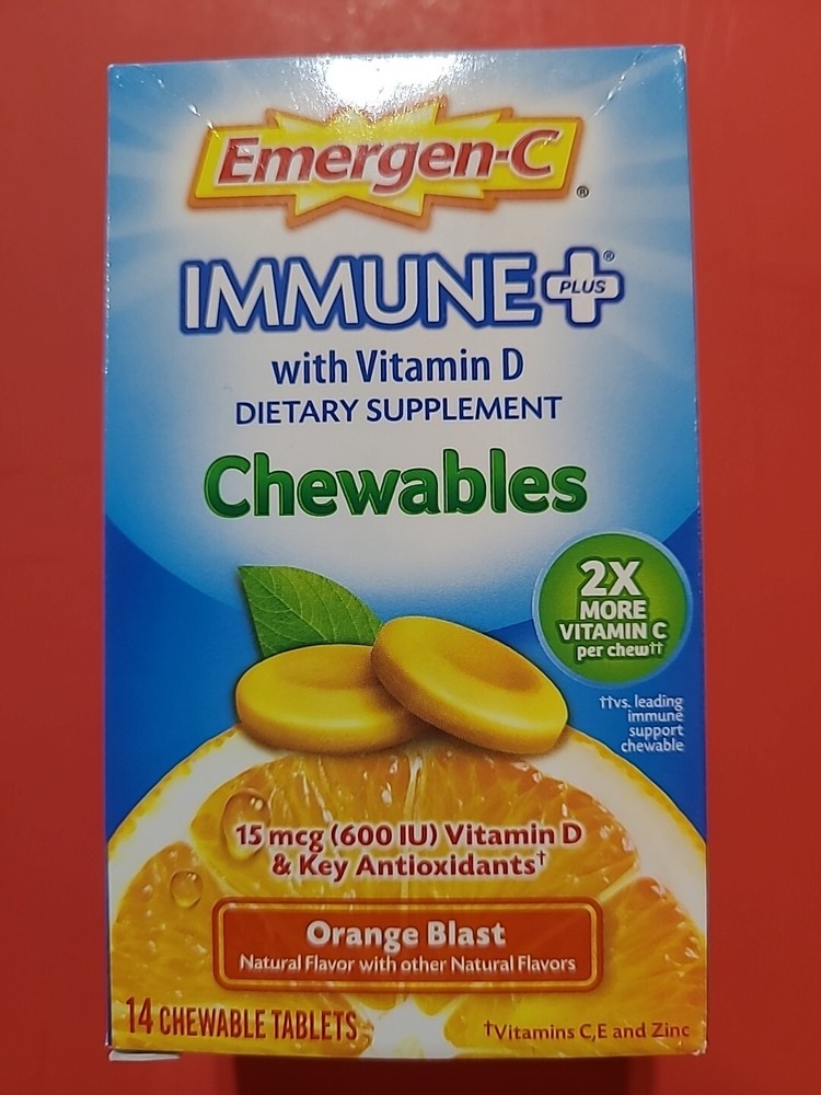 Emergen-C Immune Plus 14 Chewable Tablets  Vitamin C D E B6 + ZINC Orange Blast