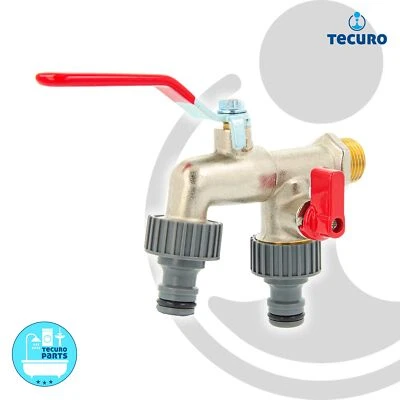 tecuro Doppel-Kugelauslaufventil 1/2 Zoll mit zusätzlichem Abgang, Messing matt