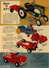1973 PAPER AD Pedal Tractor Trailer Train Racer Chubby Auto Chain Fire Engine