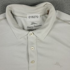 Tommy Bahama Polo Shirt Mens Large White Marlin Casual Short Sleeve STAINED 