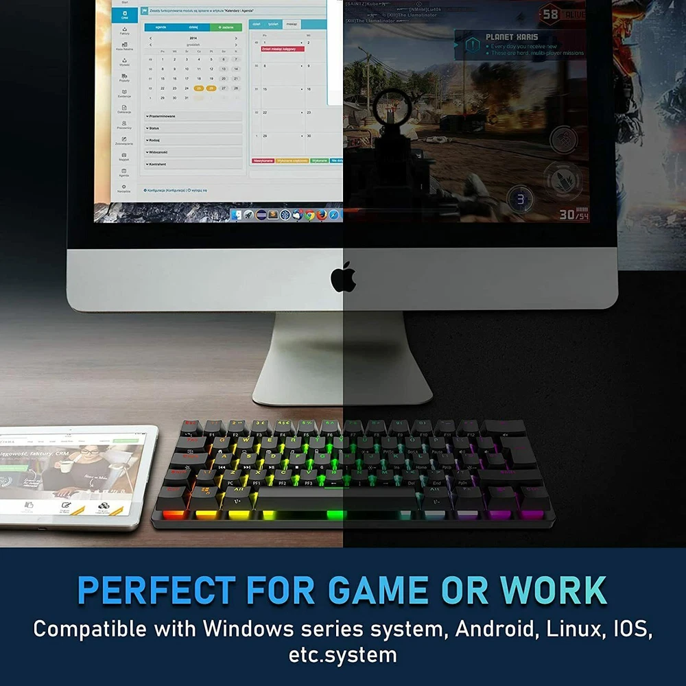 Compact 62-Key Wired Mechanical RGB Gaming Keyboard Compatible with PS4
