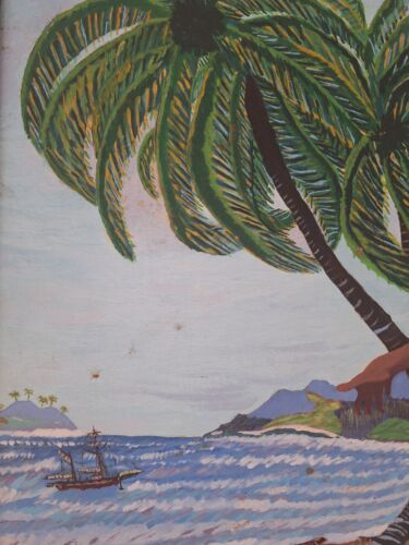 Peinture Ancienne Huile Sur Toile Femme Danseuse Des Île Tahiti Tableau Encadré - Photo 10 sur 16