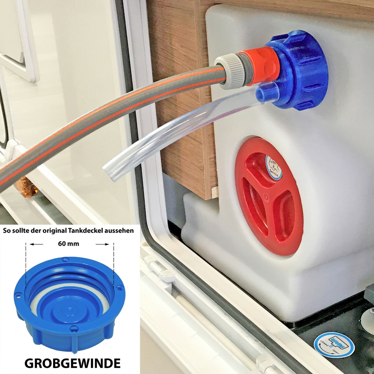 Adaptateur Remplissage Eau WAFA 5G - Filetage Gros - Compatible Knaus, Weinsberg, Bürstner