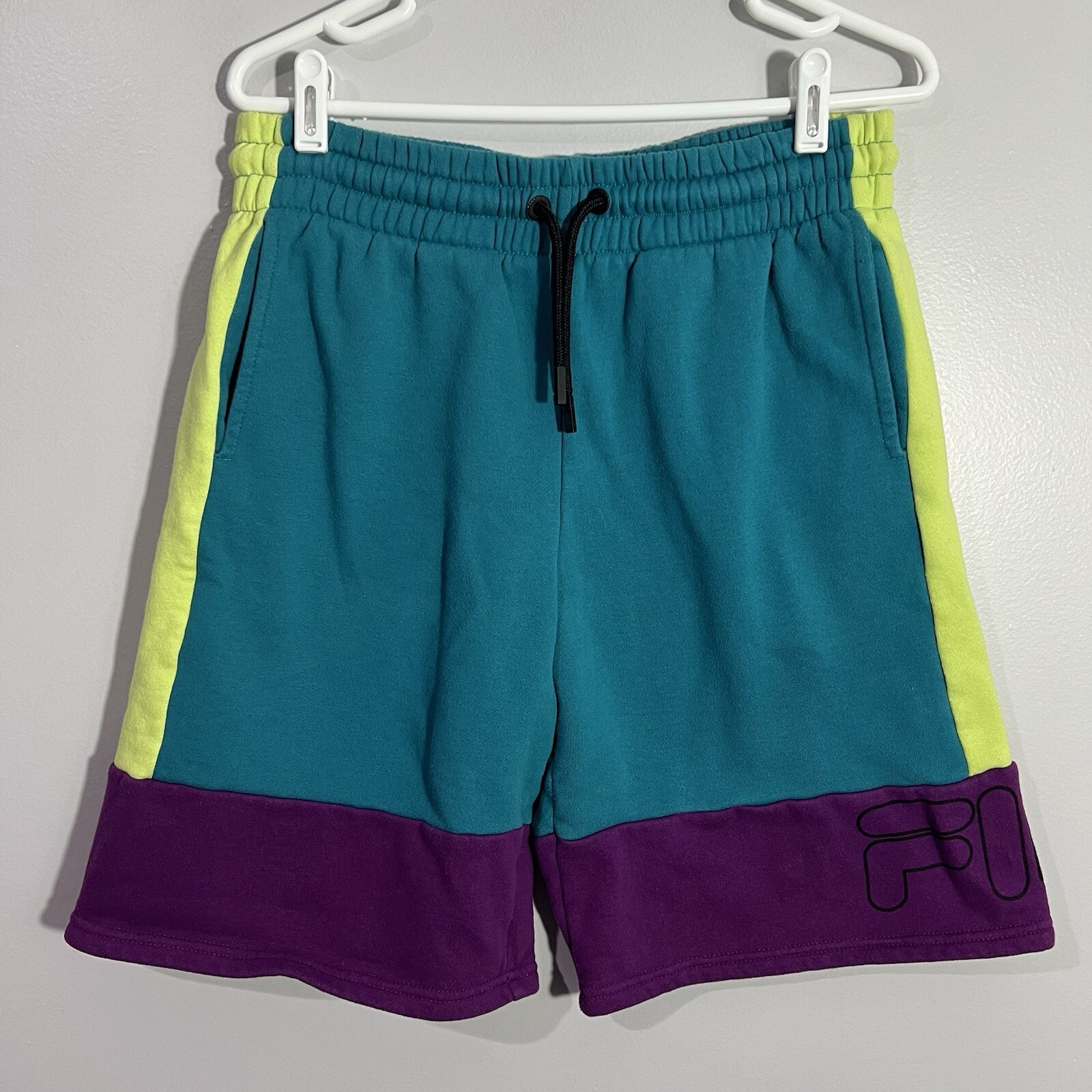 Pantaloncini felpati uomo Fila Teal blu verde lime viola color block taglia media