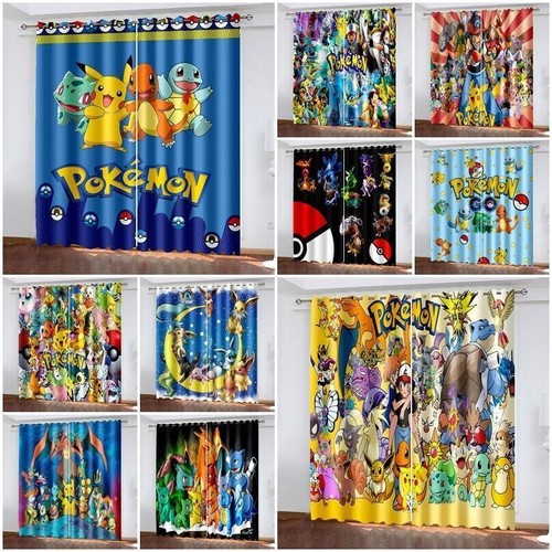 Kids Pokemon Pikachu Thick 3D Blackout Curtains Thermal Ring Top Eyelet Curtains - Picture 1 of 73