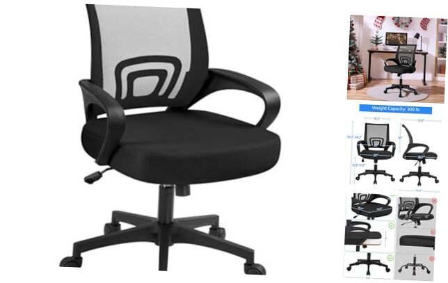 Office Chair Ergonomic Computer Chair Mid Back Adjustable Desk Chair Black